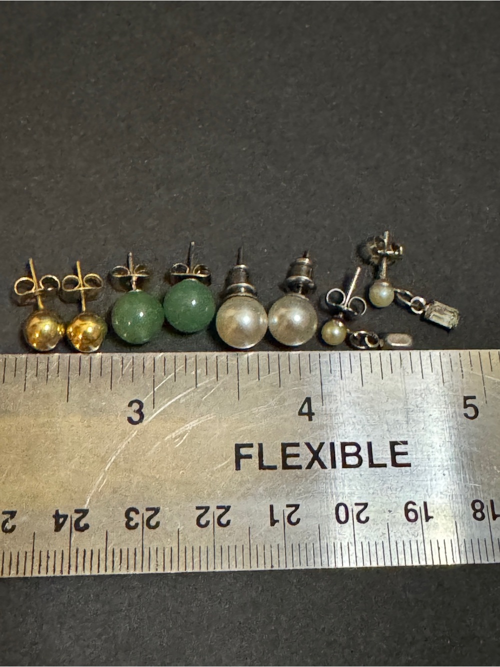 Vintage Style Earring Bundle - 4 Pairs Gold-Tone, Pearl, & Faux Jade Studs